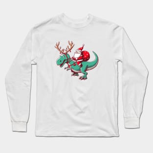 Santa Riding Dinosaur T-Rex Long Sleeve T-Shirt